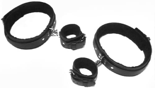 Dungeonware Thigh to Wrist Restraints with D-Rings Fur Lined