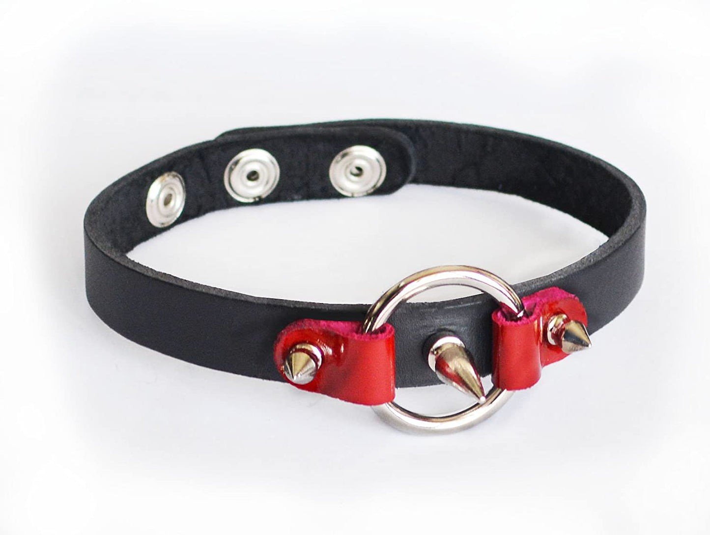 Leather Triple Spike & Ring Choker