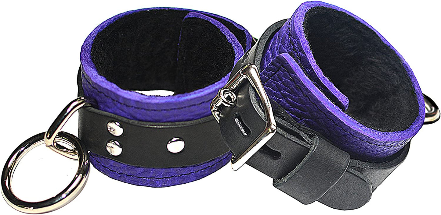 Fur-Lined Elite Wrist Restraints w/Loop & D (Purple)